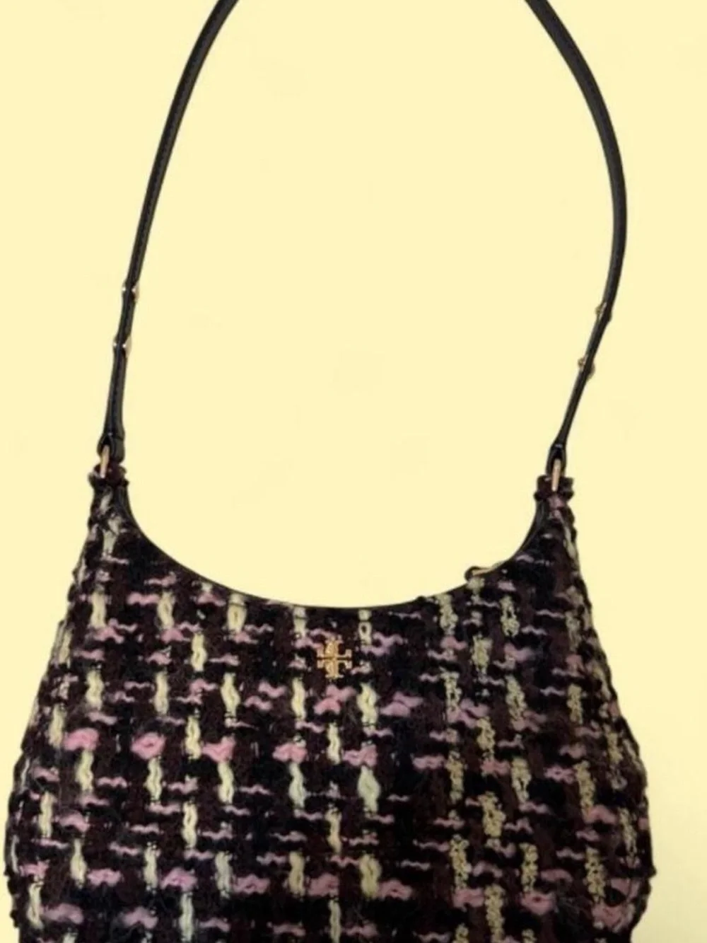 Tory Burch Multicolor Tweed Hobo Shoulder Bag with Black Strap